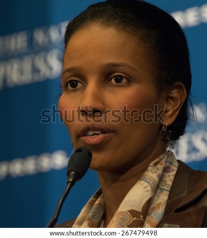 WASHINGTON, DC - APRIL 7, 2015: Author and critic of radical Islam Ayaan Hirsi Ali speaks to a luncheon at the National Press Club.