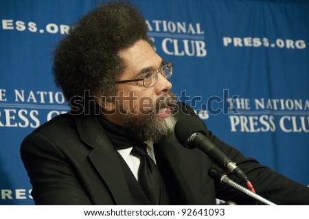WASHINGTON, DC - JANUARY 12: Philosopher, author, social critic and civil rights activist Cornel West speaks at a press conference at the National Press Club, January 12, 2012, in Washington, DC