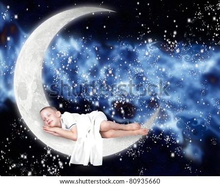 boy dreaming on the moon