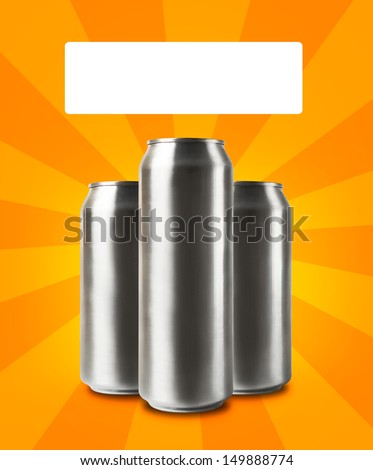 Aluminum cans with blank space for text.