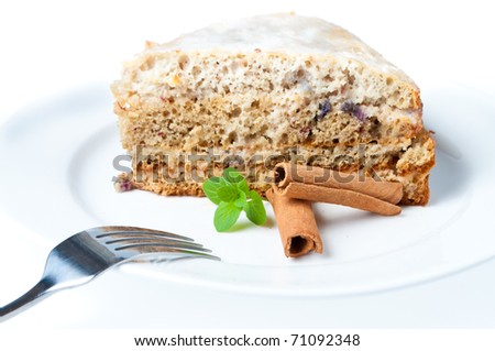 nice cake with mint and cinnamon  isolated on white