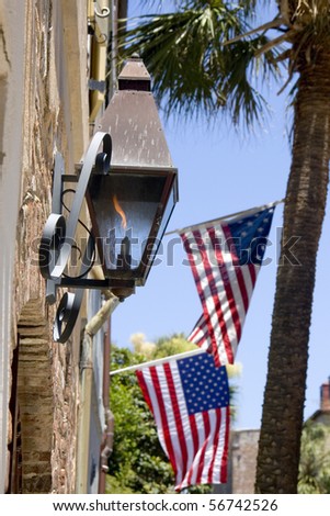 Gas street light with american flags