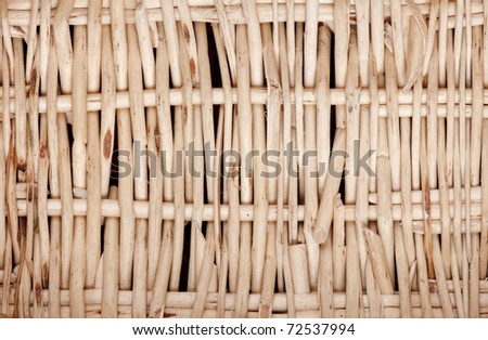 Detail of a roughly woven basket made from willow twigs.