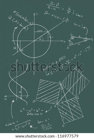 Math formulas and graphics on blackboard