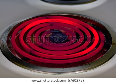 Hot red glowing electric burner - energy waste concept