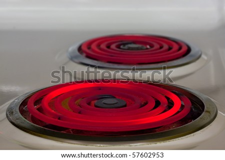 Hot red glowing electric burner - energy waste concept