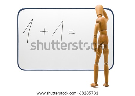 Wooden figure tries hard to find solution for complex problem
