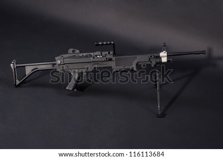 m249 us army machine gun on black