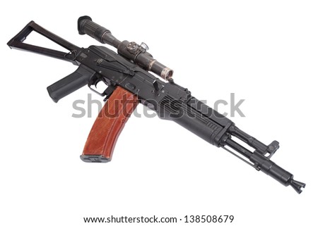 Kalashnikov AK105 modern assault rifle with optical sight on white