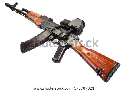 Kalashnikov AK assault rifle with optical sight on white