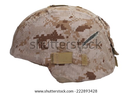 us marines kevlar helmet with desert camouflage cover and protective goggles