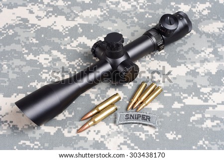 US ARMY background concept - sniper with scope and insignia