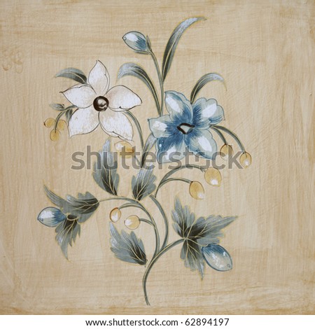 Floral design on the side wall of the old cupboard