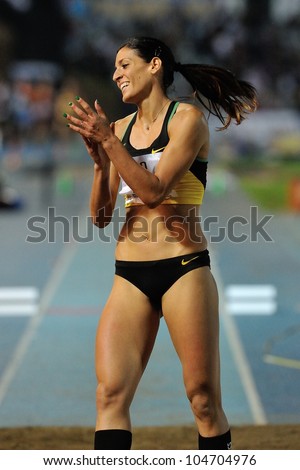 TURIN, ITALY - JUNE 08: Simona La Mantia ITA performs triple jump during the International Track & Field meeting Memorial Nebiolo 2012 on June 08, 2012 in Turin, Italy.