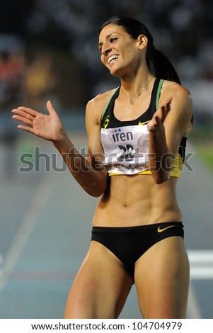TURIN, ITALY - JUNE 08: Simona La Mantia ITA performs triple jump during the International Track & Field meeting Memorial Nebiolo 2012 on June 08, 2012 in Turin, Italy.