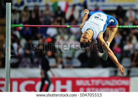 TURIN, ITALY - JUNE 08: Filippo Campioli ITA performs high jump during the International Track & Field meeting Memorial Nebiolo 2012 on June 08, 2012 in Turin, Italy.