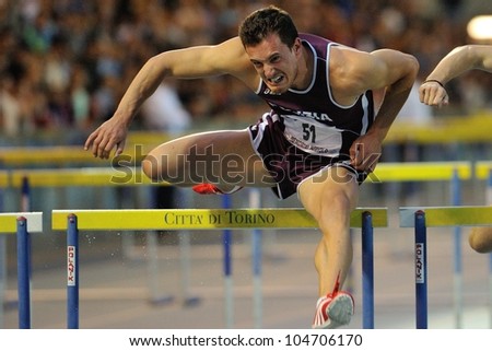 TURIN, ITALY - JUNE 08: Emanuele Abate ITA run 110m HS during the International Track & Field meeting Memorial Nebiolo 2012 on June 08, 2012 in Turin, Italy.