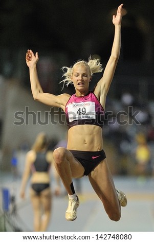 TURIN - JUNE 8:Klishina Darya from Russia performs long jump woman at XIX Turin International Track and Field meeting, Italy on 8th june 2013, in Turin, Italy.