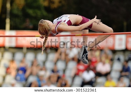 TURIN, ITALY - JULY 25: Rossit Desiree perform high jump during Turin 2015 Italian Athletics Championships at the Primo Nebiolo Stadium on July 25, 2015 in Turin, Italy.