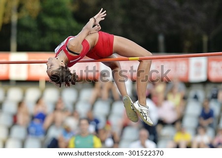 TURIN, ITALY - JULY 25: Sesia Debora perform high jump during Turin 2015 Italian Athletics Championships at the Primo Nebiolo Stadium on July 25, 2015 in Turin, Italy.