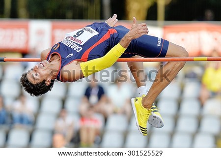 TURIN, ITALY - JULY 26: Nicola Ciotti perform high jump during Turin 2015 Italian Athletics Championships at the Primo Nebiolo Stadium on July 26, 2015 in Turin, Italy