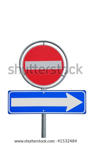 One way road sign, right direction on a white background