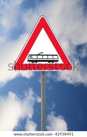 Road sign caution railway isolated on white background