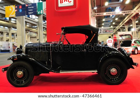stock photo TURIN FEB 14 Fiat Balilla italian old car on display at