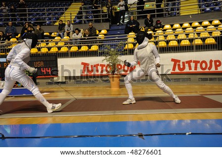 TURIN - FEB 7: Women Foil World Cup, Usa fencer PRESCOD Nzingha during team tournament match vs Puerto Rico on  February 7, 2010 in Turin, Italy.