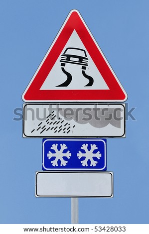 Road sign slippery dangerous road