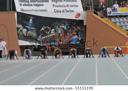 TURIN, ITALY - JUNE 12: Frater Michael at 100m sprint final start of the 2010 Memorial Primo Nebiolo track and field athletics international meeting, on June 12, 2010 in Turin, Italy.