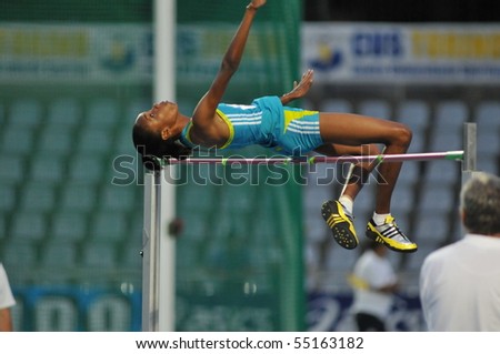 TURIN, ITALY - JUNE 12: Spencer Lavern of Saint Lucia perform high jump during the 2010 Memorial Primo Nebiolo track and field athletics international meeting, on June 12, 2010 in Turin, Italy.