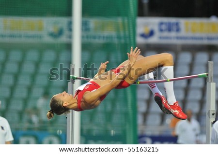 TURIN, ITALY - JUNE 12: Beatrice Lundmark of Suisse perform high jump during the 2010 Memorial Primo Nebiolo track and field athletics international meeting, on June 12, 2010 in Turin, Italy.
