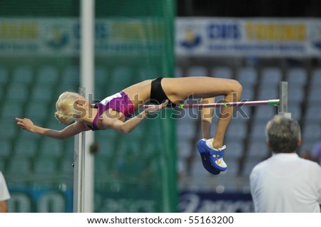 TURIN, ITALY - JUNE 12: Gordeyeva Irina of Russia perform high jump during the 2010 Memorial Primo Nebiolo track and field athletics international meeting, on June 12, 2010 in Turin, Italy.