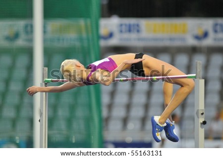 TURIN, ITALY - JUNE 12: Gordeyeva Irina of Russia perform high jump during the 2010 Memorial Primo Nebiolo track and field athletics international meeting, on June 12, 2010 in Turin, Italy.