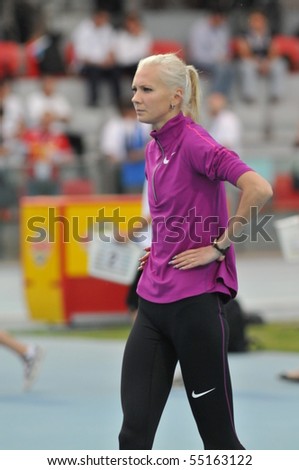 TURIN, ITALY - JUNE 12: Gordeyeva Irina of Russia stands before high jump during the 2010 Memorial Primo Nebiolo track and field athletics international meeting, on June 12, 2010 in Turin, Italy.