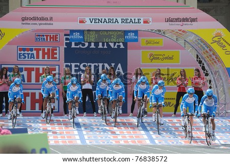 TURIN, ITALY - MAY 7: Professional Cycling Team starts for team time trial first leg of 2011 Giro Italia from Venaria Reale castle on May 07, 2011 in Turin, Italy