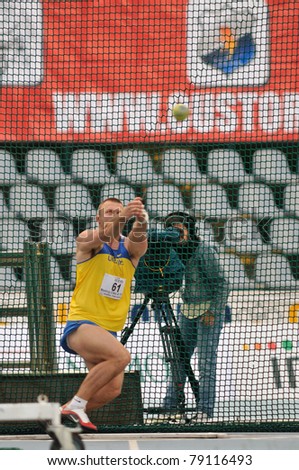 TURIN, ITALY - JUNE 10: Sokyrskyy Oleksiy (UKR) performs hammer throw during the 2011 Memorial Primo Nebiolo track and field athletics international meeting, on June 10, 2011 in Turin, Italy.