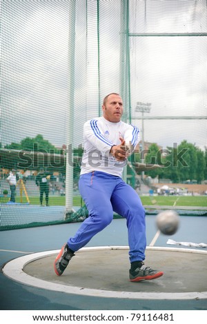 TURIN, ITALY - JUNE 10: Figere Nicolas (FRA) performs hammer throw during the 2011 Memorial Primo Nebiolo track and field athletics international meeting, on June 10, 2011 in Turin, Italy.