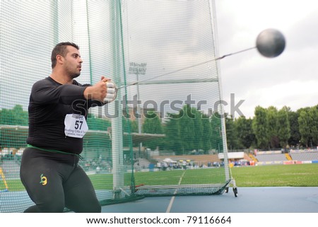 TURIN, ITALY - JUNE 10: Lingua Marco (ITA) performs hammer throw during the 2011 Memorial Primo Nebiolo track and field athletics international meeting, on June 10, 2011 in Turin, Italy.