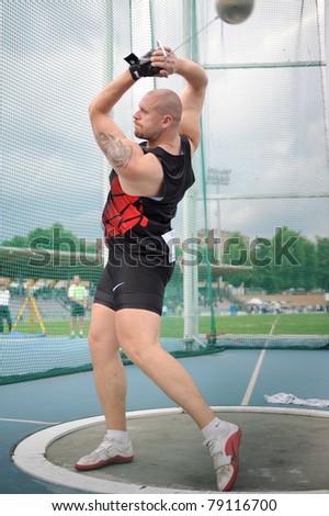 TURIN, ITALY - JUNE 10: Zagorniy Aleksey (RUS)  performs hammer throw during the 2011 Memorial Primo Nebiolo track and field athletics international meeting, on June 10, 2011 in Turin, Italy.