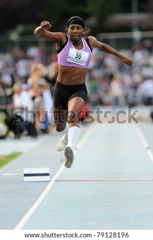 TURIN, ITALY - JUNE 10: Kessely Haoua (FRA) performs triple jump during the 2011 Memorial Primo Nebiolo track and field athletics international meeting, on June 10, 2011 in Turin, Italy.