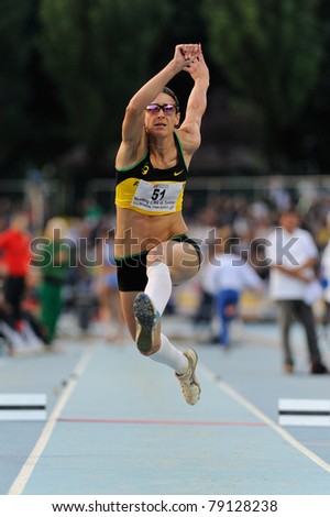 TURIN, ITALY - JUNE 10: Simona La Mantia (ITA) performs triple jump during the 2011 Memorial Primo Nebiolo track and field athletics international meeting, on June 10, 2011 in Turin, Italy.