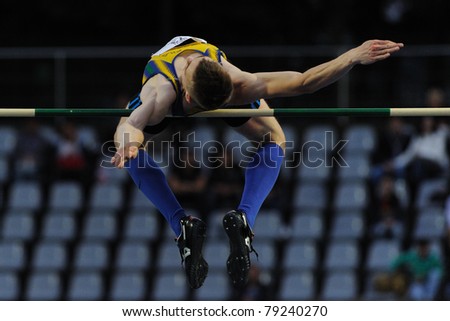 TURIN, ITALY - JUNE 10: Wolski Robert (POL) performs high jump during the 2011 Memorial Primo Nebiolo track and field athletics international meeting, on June 10, 2011 in Turin, Italy.
