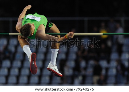 TURIN, ITALY - JUNE 10: Dmitrik Alexsey (RUS) performs high jump during the 2011 Memorial Primo Nebiolo track and field athletics international meeting, on June 10, 2011 in Turin, Italy.
