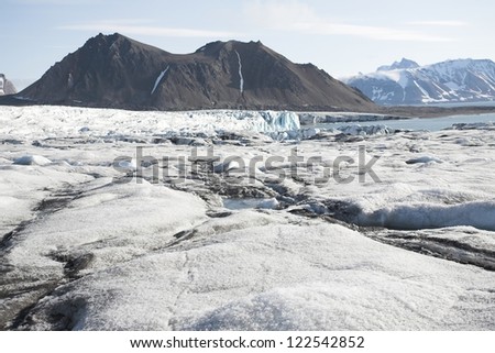 Landscape of the Arctic: ice, fjord, mountains