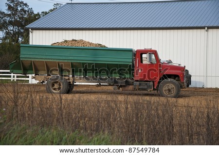 Truck loaded with freshly harvested potatoes