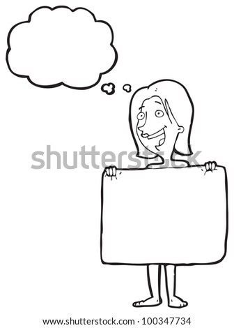 Cartoon Naked Woman Hiding Behind Towel Stock Photo 100347734