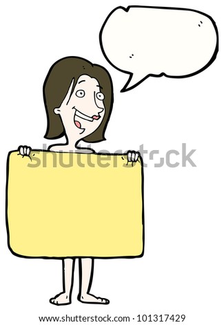 Cartoon Naked Woman Hiding Behind Towel Stock Photo