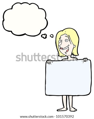 Cartoon Naked Blond Woman Hiding Behind Towel Stock Photo